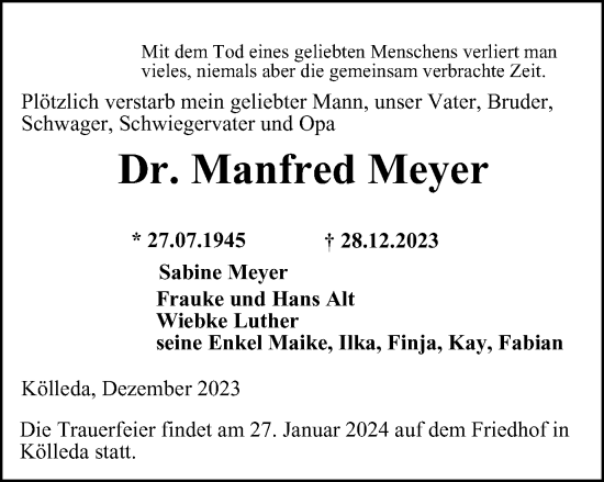 Traueranzeigen Von Manfred Meyer | Trauer-in-thueringen.de