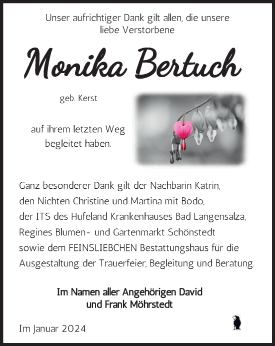 Traueranzeige von Monika Bertuch von Thüringer Allgemeine, Thüringische Landeszeitung