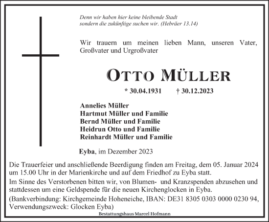 Traueranzeige von Otto Müller