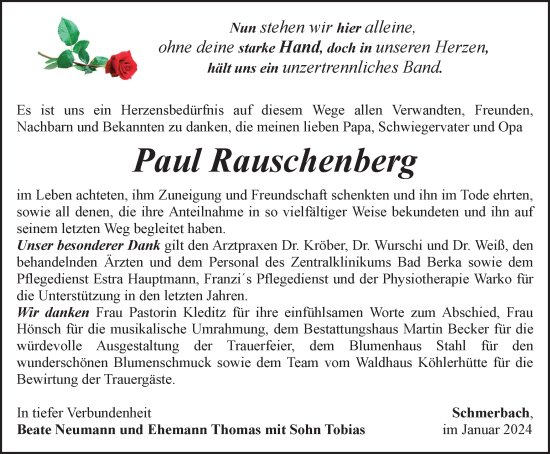 Traueranzeige von Paul Rauschenberg von Thüringer Allgemeine, Thüringische Landeszeitung
