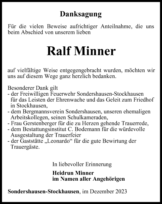 Traueranzeige von Ralf Minner