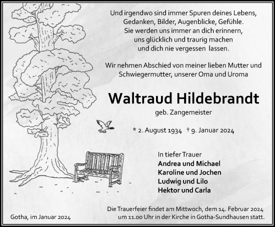 Traueranzeige von Waltraud Hildebrandt