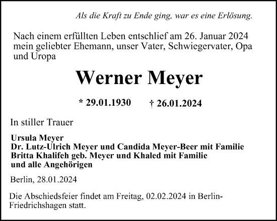 Traueranzeige von Werner Meyer von Thüringer Allgemeine