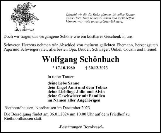 Traueranzeige von Wolfgang Schönbach