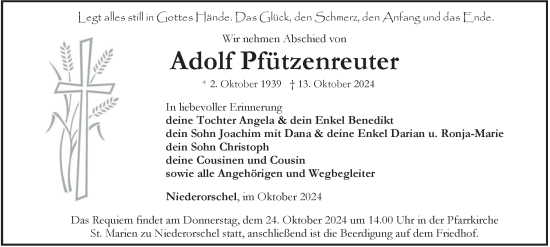 Traueranzeige von Adolf Pfützenreuter von Thüringer Allgemeine