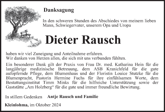 Traueranzeige von Dieter Rausch von Thüringer Allgemeine, Thüringische Landeszeitung