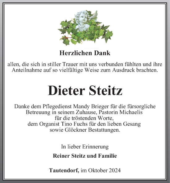 Traueranzeige von Dieter Steitz von Ostthüringer Zeitung