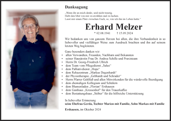 Traueranzeige von Erhard Melzer von Thüringer Allgemeine