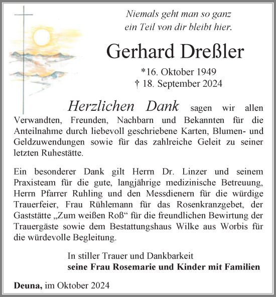 Traueranzeige von Gerhard Dreßler von Thüringer Allgemeine