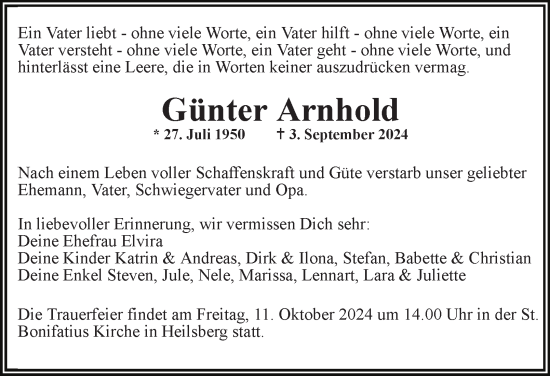 Traueranzeige von Günter Arnhold von Ostthüringer Zeitung