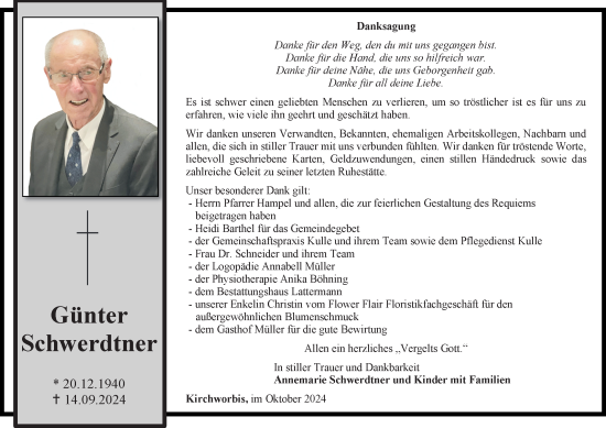 Traueranzeige von Günter Schwerdtner von Thüringer Allgemeine