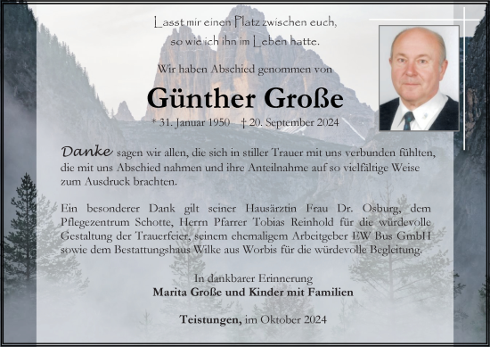 Traueranzeige von Günther Große von Thüringer Allgemeine