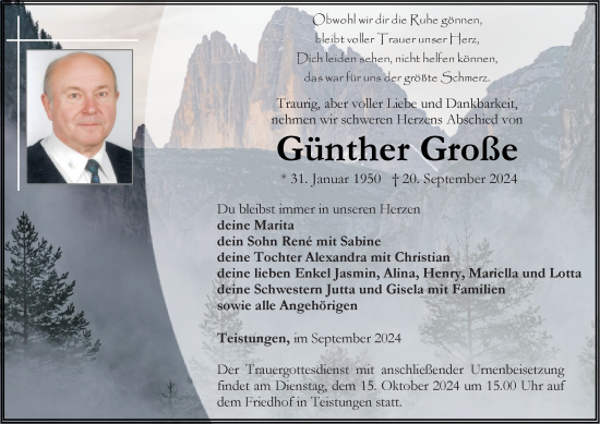 Traueranzeige von Günther Große von Thüringer Allgemeine