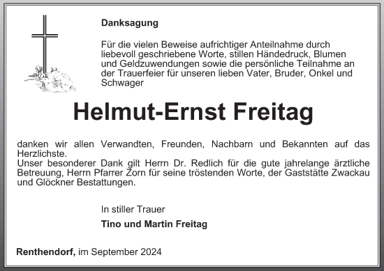 Traueranzeige von Helmut-Ernst Freitag von Ostthüringer Zeitung