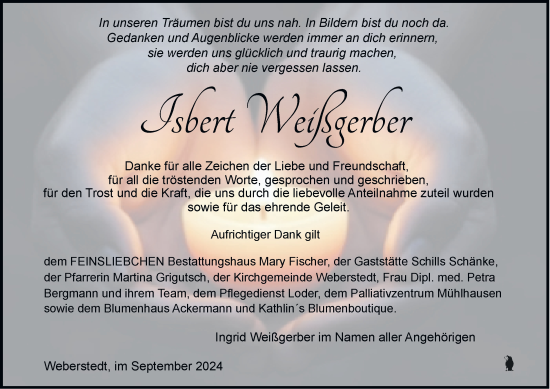 Traueranzeige von Isbert Weißgerber von Thüringer Allgemeine, Thüringische Landeszeitung