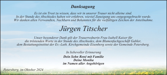 Traueranzeige von Jürgen Titscher von Ostthüringer Zeitung