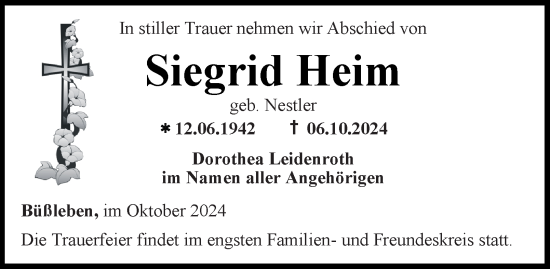 Traueranzeige von Siegrid Heim von Thüringer Allgemeine, Thüringische Landeszeitung