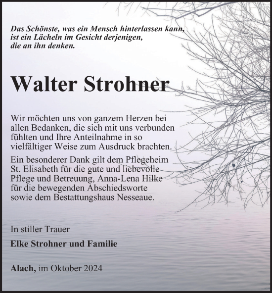 Traueranzeige von Walter Strohner von Thüringer Allgemeine, Thüringische Landeszeitung