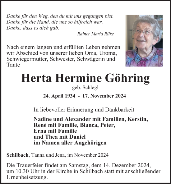 Traueranzeige von Herta Hermine Göhring  von OTZ