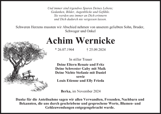 Traueranzeige von Achim Wernicke von Thüringer Allgemeine