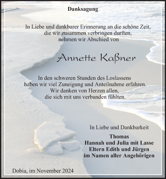 Traueranzeige von Annette Kaßner von Ostthüringer Zeitung