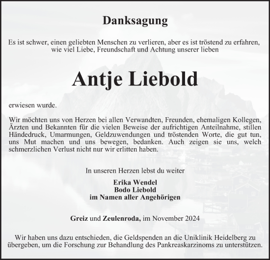 Traueranzeige von Antje Liebold von Ostthüringer Zeitung