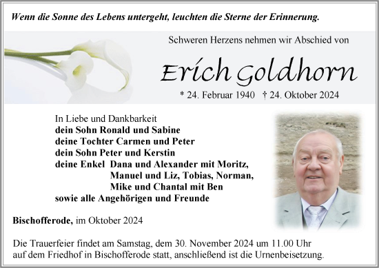 Traueranzeige von Erich Goldhorn von Thüringer Allgemeine