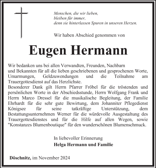 Traueranzeige von Eugen Herrmann von Ostthüringer Zeitung