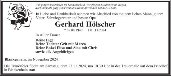 Traueranzeige von Gerhard Hölscher von Thüringer Allgemeine, Thüringische Landeszeitung