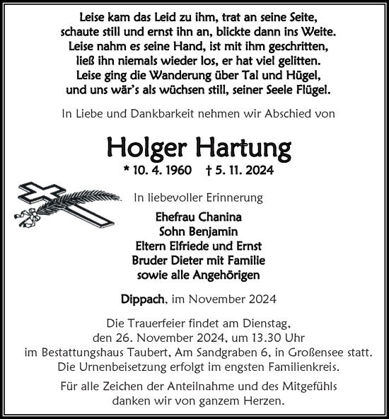 Traueranzeige von Holger Hartung von Thüringer Allgemeine, Thüringische Landeszeitung