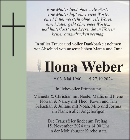 Traueranzeige von Ilona Weber von Thüringer Allgemeine, Thüringische Landeszeitung