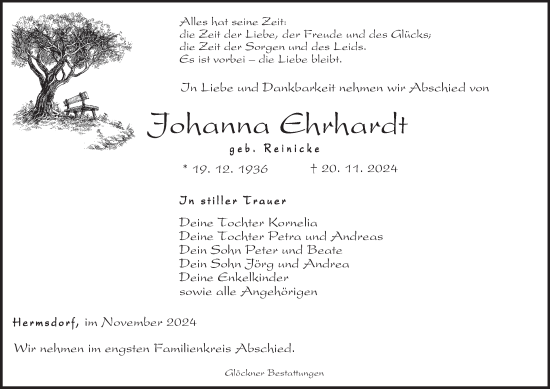 Traueranzeige von Johanna Ehrhardt von Ostthüringer Zeitung