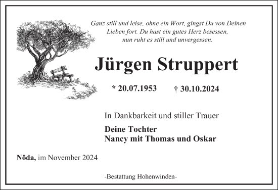 Traueranzeige von Jürgen Struppert von Thüringer Allgemeine, Thüringische Landeszeitung