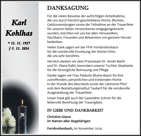 Traueranzeige von Karl Kohlhas von Thüringer Allgemeine, Thüringische Landeszeitung