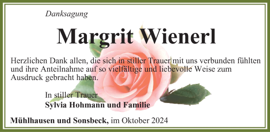 Traueranzeige von Margrit Wienerl von Thüringer Allgemeine, Thüringische Landeszeitung