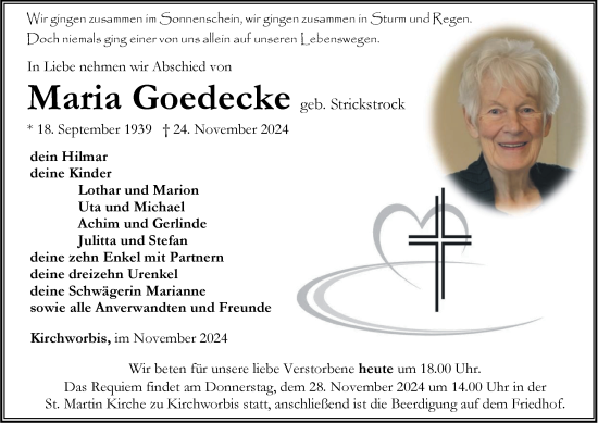 Traueranzeige von Maria Goedecke von Thüringer Allgemeine