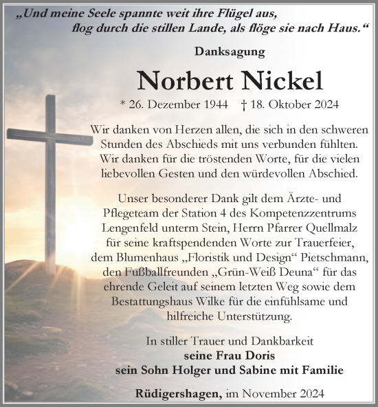 Traueranzeige von Norbert Nickel von Thüringer Allgemeine