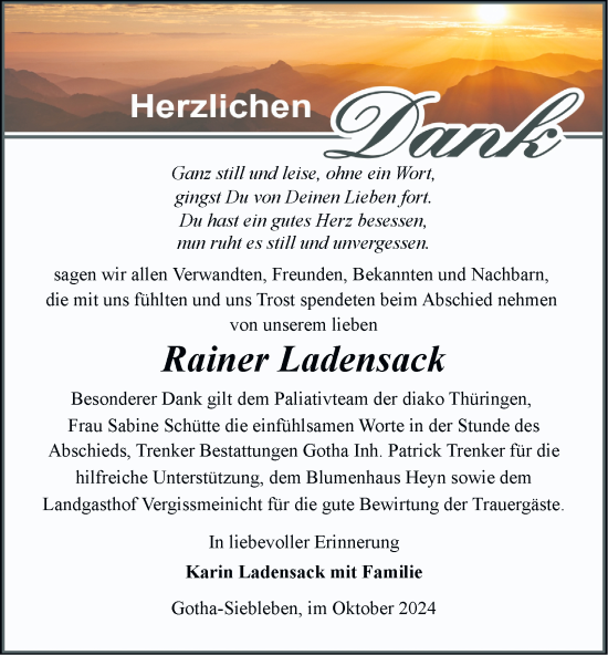 Traueranzeige von Rainer Ladensack von Thüringer Allgemeine, Thüringische Landeszeitung