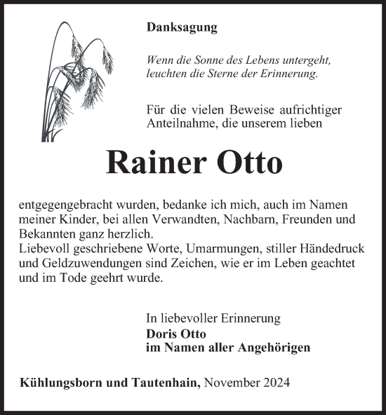 Traueranzeige von Rainer Otto von Ostthüringer Zeitung