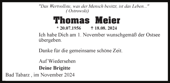 Traueranzeige von Thomas Meier von Thüringer Allgemeine, Thüringische Landeszeitung