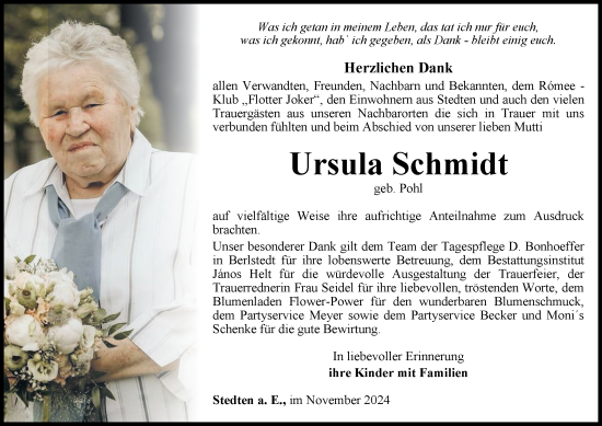 Traueranzeige von Ursula Schmidt von Thüringer Allgemeine, Thüringische Landeszeitung