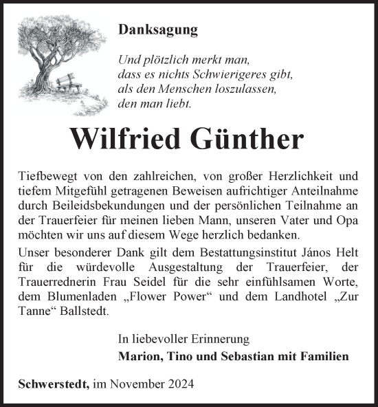 Traueranzeige von Wilfried Günther von Thüringer Allgemeine, Thüringische Landeszeitung