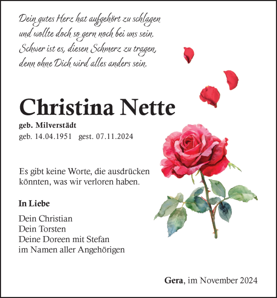 Traueranzeige von Christina Nette von 01TA2045