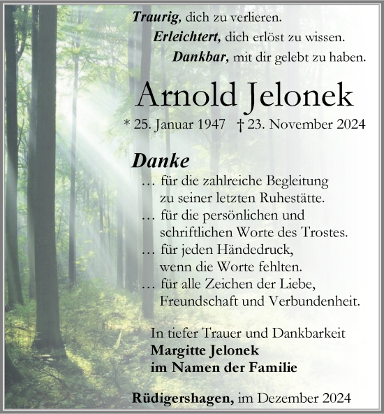 Traueranzeige von Arnold Jelonek von Thüringer Allgemeine