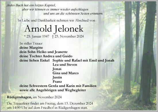 Traueranzeige von Arnold Jelonek von Thüringer Allgemeine