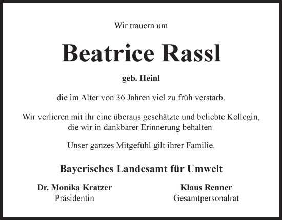 Traueranzeige von Beatrice Rassl von Ostthüringer Zeitung