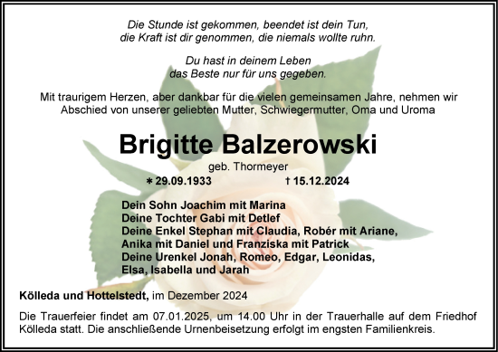 Traueranzeige von Brigitte Balzerowski von Thüringer Allgemeine