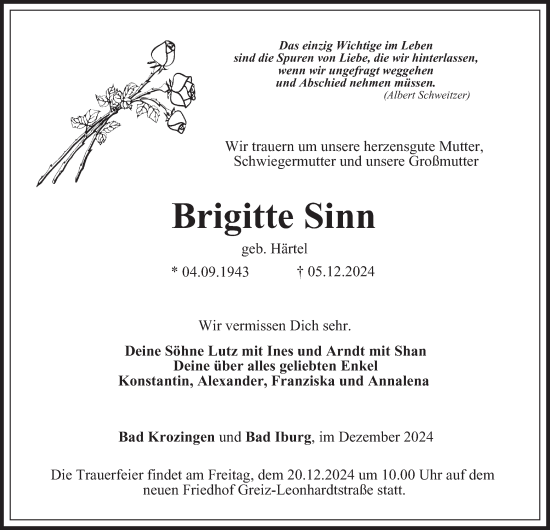 Traueranzeige von Brigitte Sinn