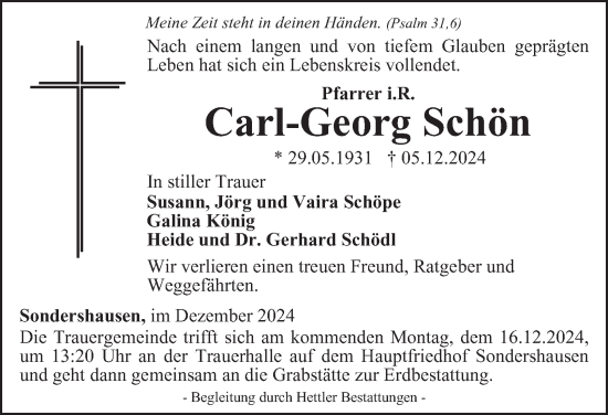 Traueranzeige von Carl-Georg Schön von Thüringer Allgemeine