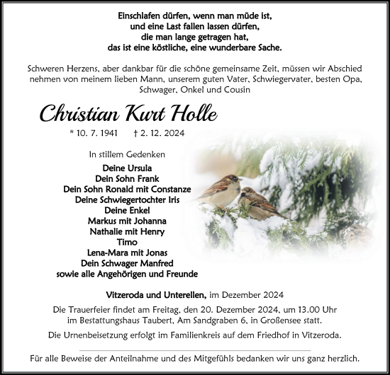 Traueranzeige von Christian Kurt Holle von Thüringer Allgemeine, Thüringische Landeszeitung